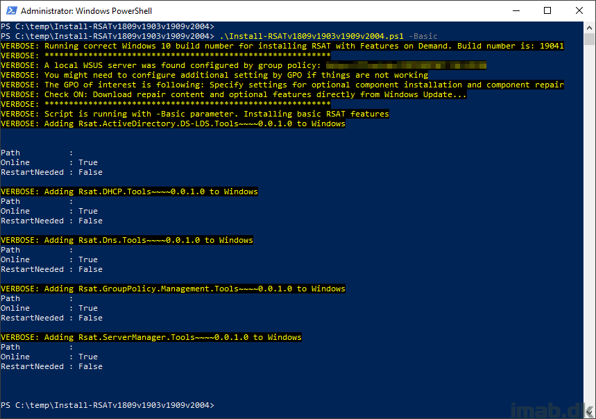 install rsat windows 10 powershell